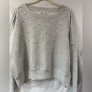 Jessica Simpson Merril Crew Neck Beaded Pullover Top Heather Grey XL NWT